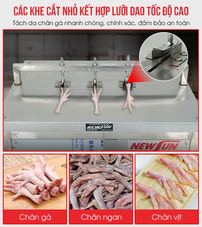 Cụm dao cắt bố trí cố định, tách da chân gà nhanh - chính xác - đảm bảo an toàn Cụm dao cắt bố trí cố định, tách da chân gà nhanh - chính xác - đảm bảo an toàn