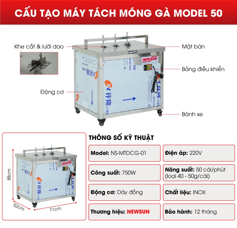 Cấu tạo chi tiết máy tách móng gà model 50 Cấu tạo chi tiết máy tách móng gà model 50