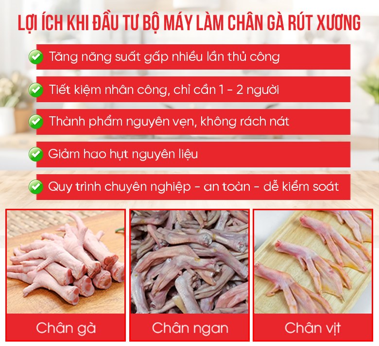 Lợi ích khi đầu tư bộ máy làm chân gà rút xương Lợi ích khi đầu tư bộ máy làm chân gà rút xương
