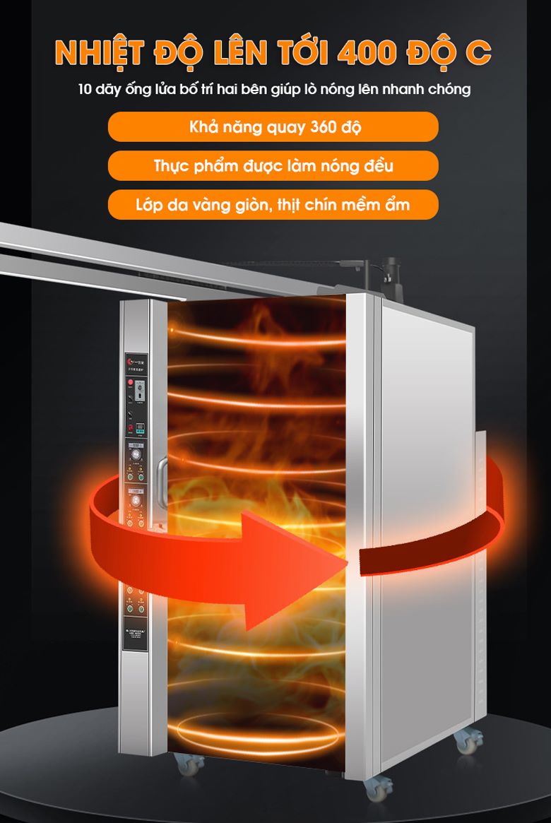 Lò quay heo nguyên con KN-1912-10 (gas) Nhiệt độ lên tới 400 độ C