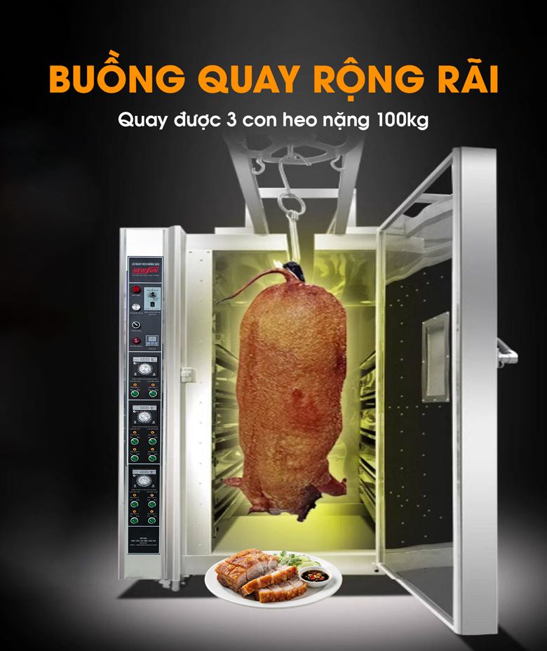 Buồng quay lớn, quay được 3-6 con heo cùng lúc 